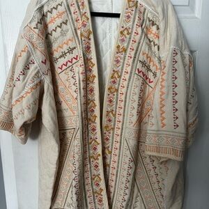 Anthropologie Cream Embroidered Cape